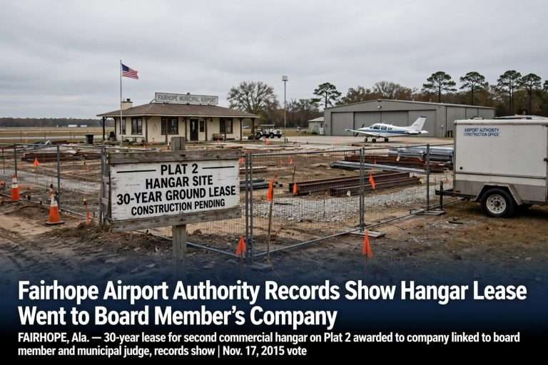 Illustration for the news story: Fairhope Airport Authority Records Show Hangar Lease Went to Board Member’s Company