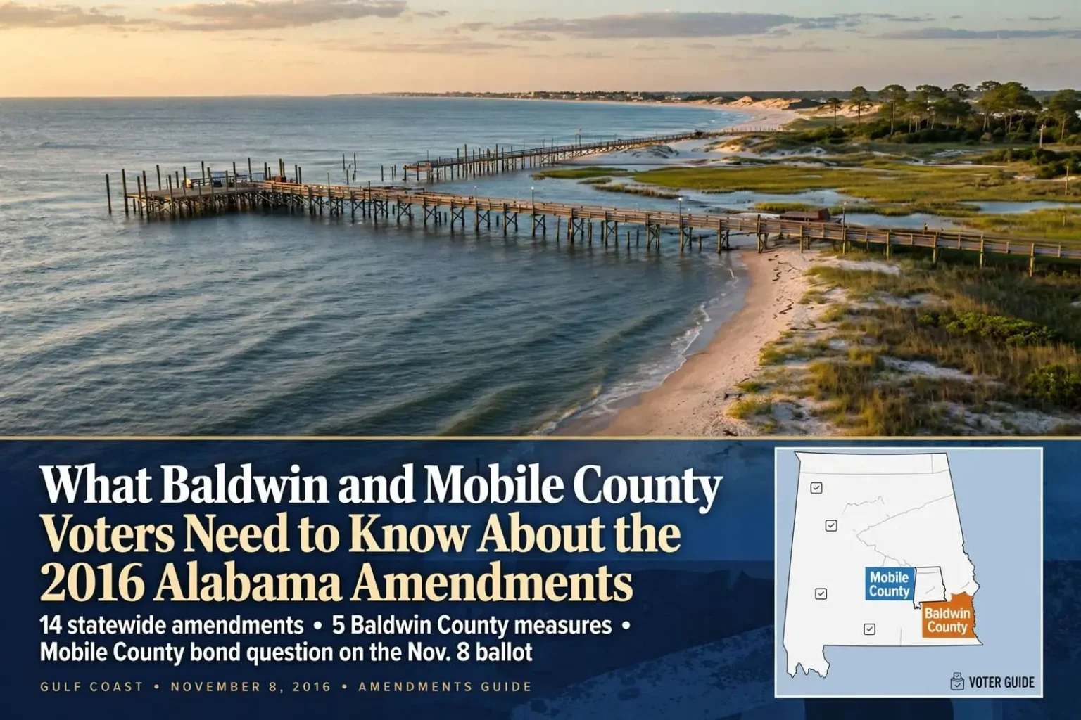 Illustration for the news story: What Baldwin and Mobile County Voters Need to Know About the 2016 Alabama Amendments