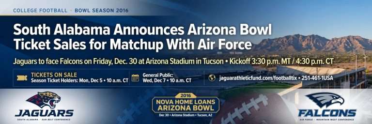 Illustration for the news story: South Alabama Announces Arizona Bowl Ticket Sales for Matchup With Air Force