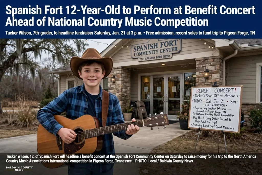 Illustration for the news story: Spanish Fort 12-Year-Old to Perform at Benefit Concert Ahead of National Country Music Competition