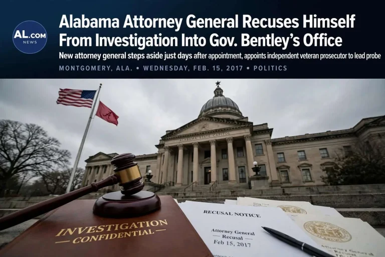 Illustration for the news story: Alabama Attorney General Recuses Himself From Investigation Into Gov. Bentley’s Office