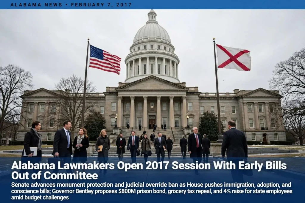 Illustration for the news story: Alabama lawmakers open 2017 session with early bills out of committee