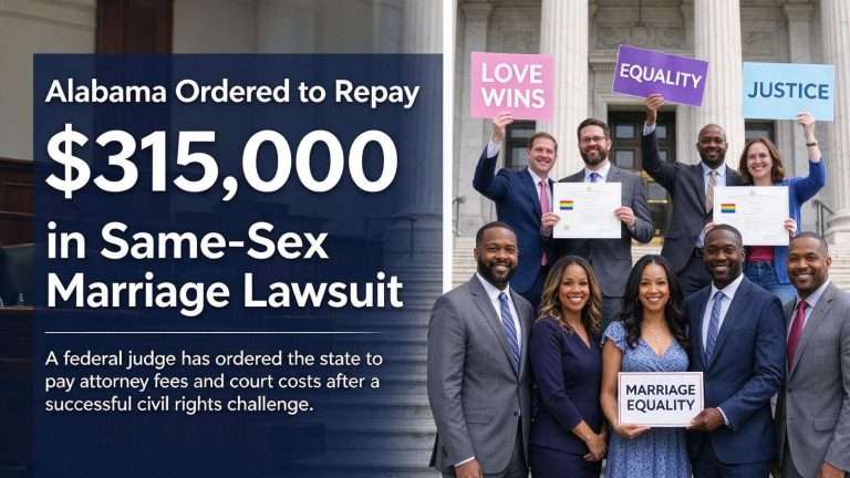 Illustration for the news story: Alabama Ordered to Repay $315,000 in Same-Sex Marriage Lawsuit