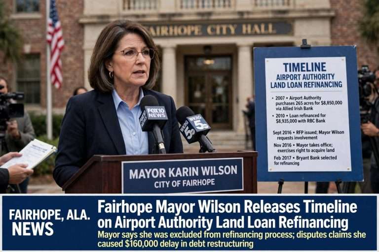 Illustration for the news story: Fairhope Mayor Wilson Releases Timeline on Airport Authority Land Loan Refinancing