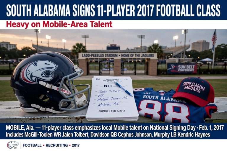 Illustration for the news story: South Alabama Signs 11-Player 2017 Football Class Heavy on Mobile-Area Talent
