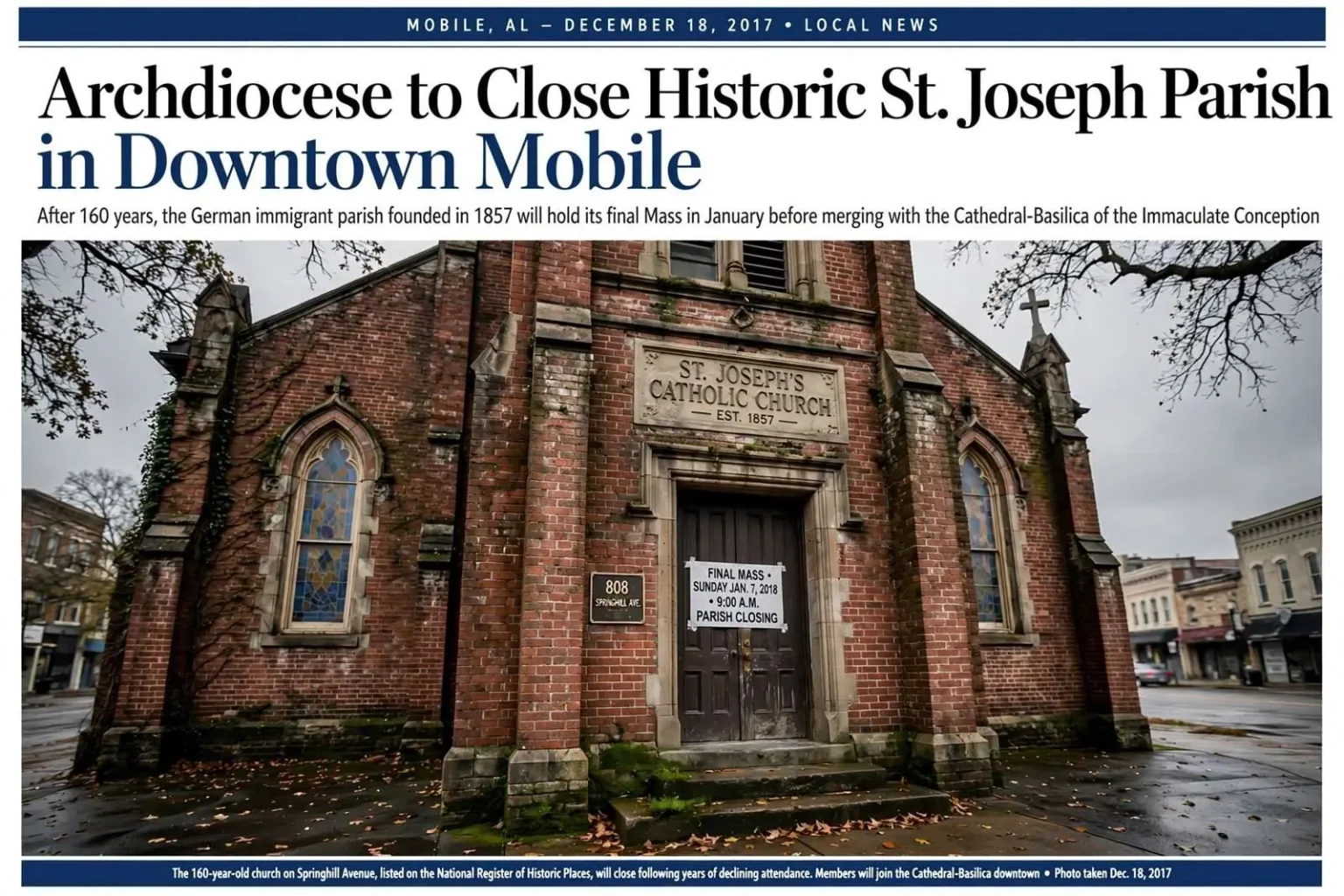 Illustration for the news story: Archdiocese to Close Historic St. Joseph Parish in Downtown Mobile