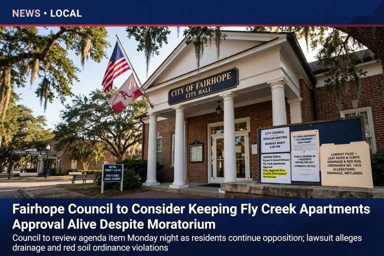 Illustration for the news story: Fairhope Council to Consider Keeping Fly Creek Apartments Approval Alive Despite Moratorium