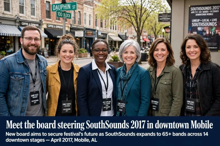 Illustration for the news story: Meet the board steering SouthSounds 2017 in downtown Mobile