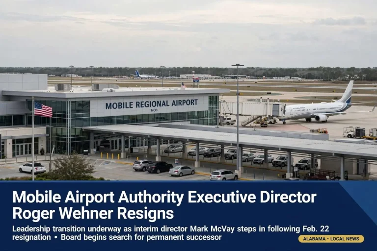 Illustration for the news story: Mobile Airport Authority Executive Director Roger Wehner Resigns