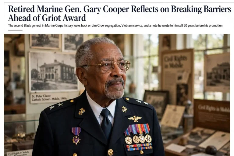 Illustration for the news story: Retired Marine Gen. Gary Cooper Reflects on Breaking Barriers Ahead of Griot Award