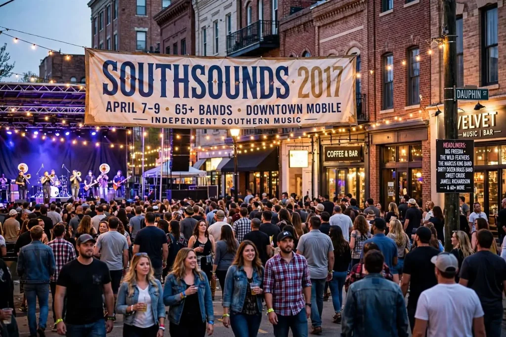 Illustration for the news story: SouthSounds 2017 unveils a bigger, bolder 65-band lineup for downtown Mobile