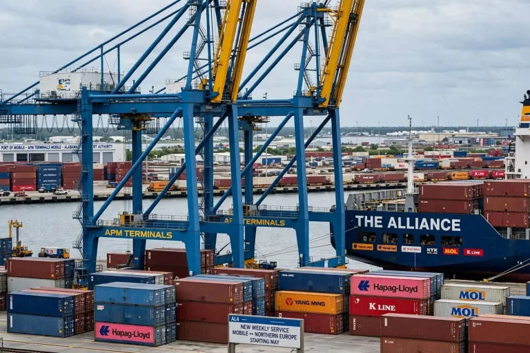 Illustration for the news story: New Weekly Container Service Links Port of Mobile to Northern Europe
