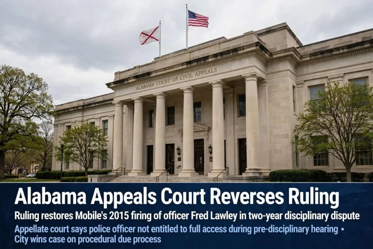 Illustration for the news story: Alabama Appeals Court Reverses Ruling That Would Have Reinstated Fired Mobile Officer