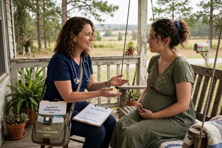 Illustration for the news story: Alabama Ends Decades-Long Midwifery Ban After Mobile-Led Push