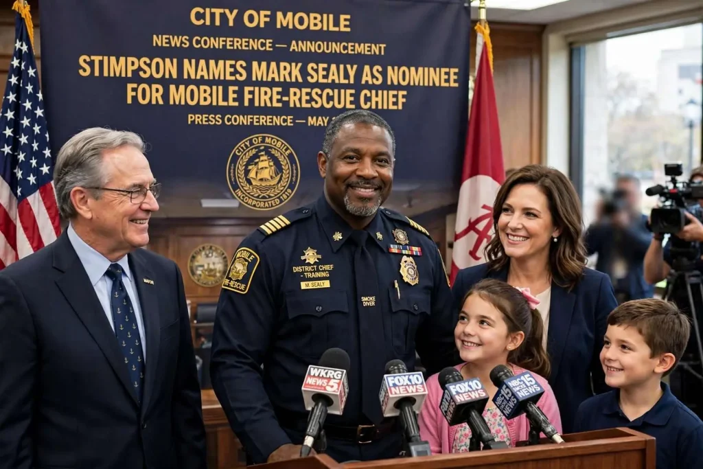 Illustration for the news story: Stimpson Names Veteran Firefighter Mark Sealy as Nominee to Lead Mobile Fire-Rescue Department