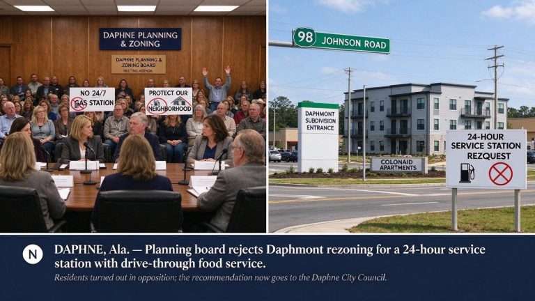 Illustration for the news story: Daphne Planning Board Rejects Daphmont Rezoning for 24-Hour Service Station