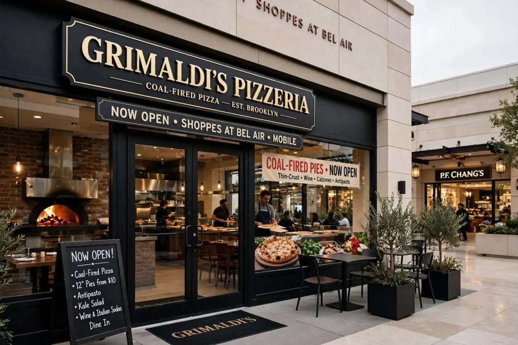 Illustration for the news story: Grimaldi’s Pizzeria Brings Coal-Fired Pies to Bel Air Mall’s Revamped Dining Lineup