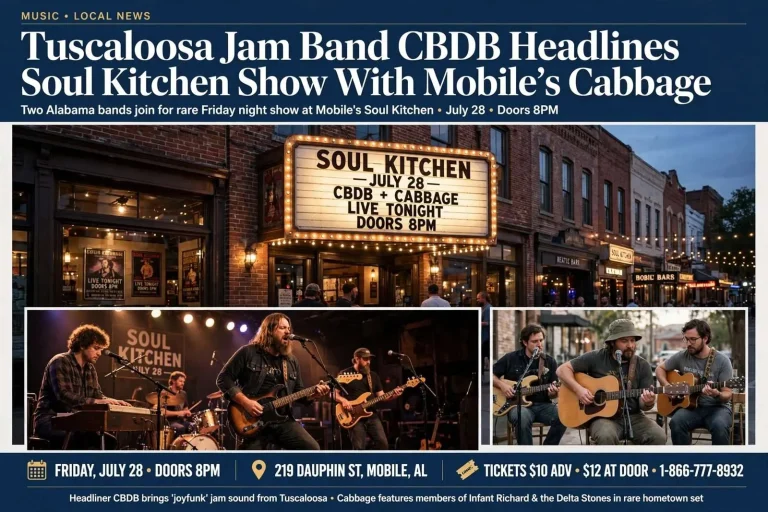 Illustration for the news story: Tuscaloosa Jam Band CBDB Headlines Soul Kitchen Show With Mobile’s Cabbage