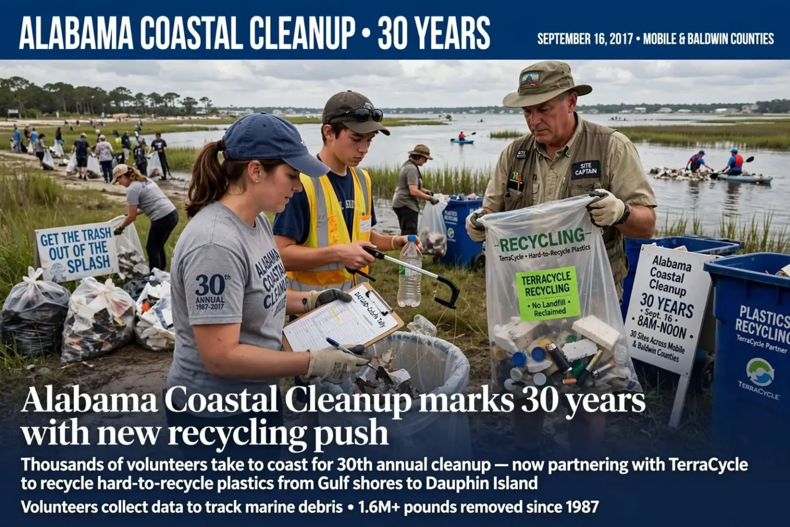 Illustration for the news story: Alabama Coastal Cleanup marks 30 years with new recycling push