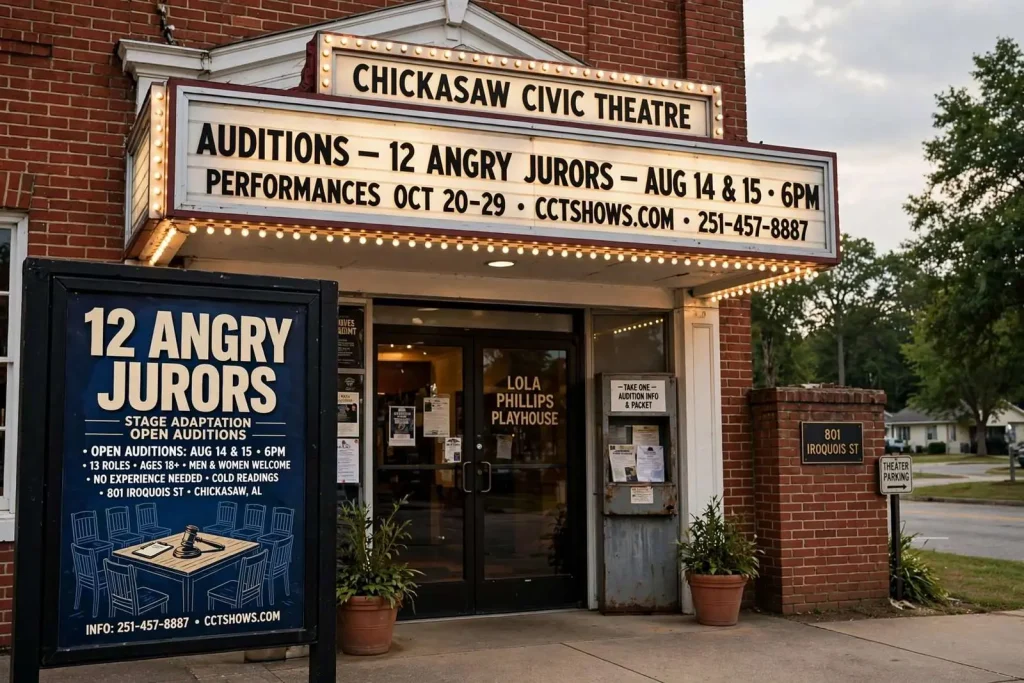 Illustration for the news story: Chickasaw Civic Theatre Opens Auditions for ’12 Angry Jurors’ Stage Adaptation