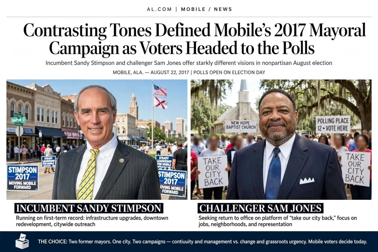 Illustration for the news story: Contrasting Tones Defined Mobile’s 2017 Mayoral Campaign as Voters Headed to the Polls