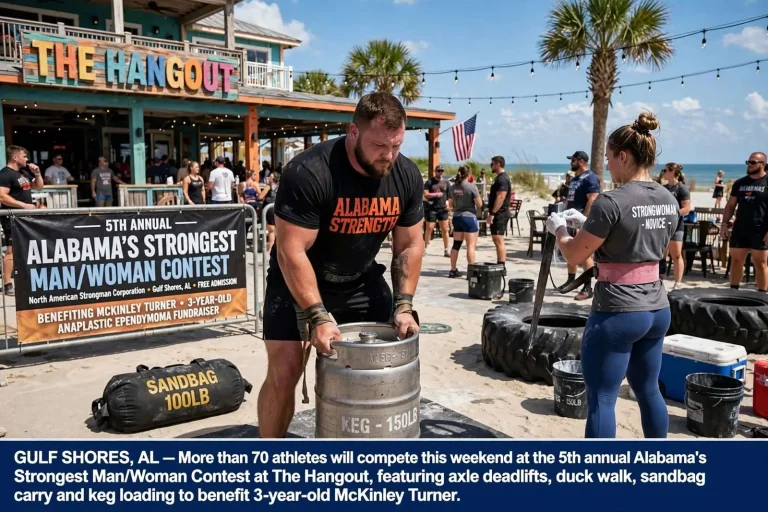Illustration for the news story: Strongman Athletes Set to Flex at Gulf Shores’ Alabama’s Strongest Man/Woman Contest