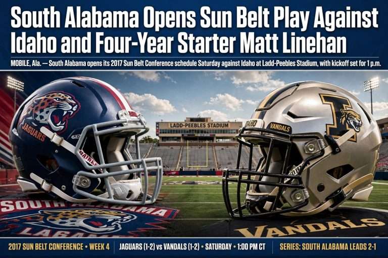 Illustration for the news story: South Alabama Opens Sun Belt Play Against Idaho and Four-Year Starter Matt Linehan