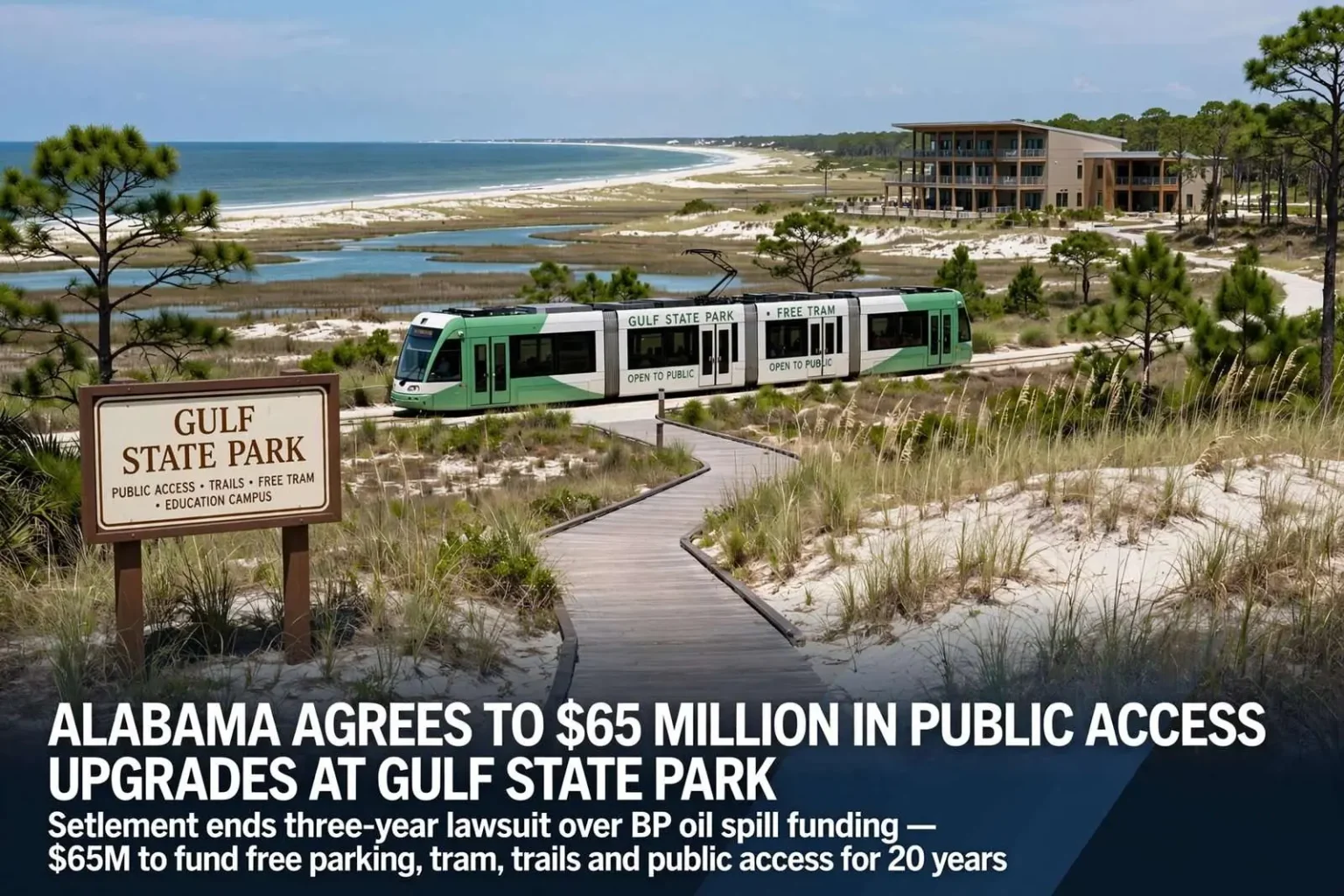 Illustration for the news story: Alabama Agrees to $65 Million in Public Access Upgrades at Gulf State Park to Settle Federal Lawsuit