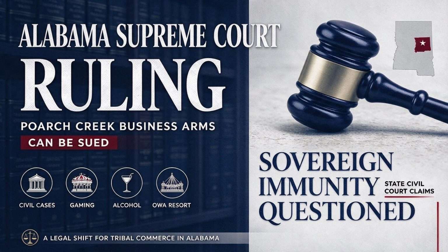 Illustration for the news story: Alabama Supreme Court Rules Poarch Creek Business Arms Can Be Sued in Some Civil Cases