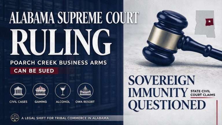 Illustration for the news story: Alabama Supreme Court Rules Poarch Creek Business Arms Can Be Sued in Some Civil Cases