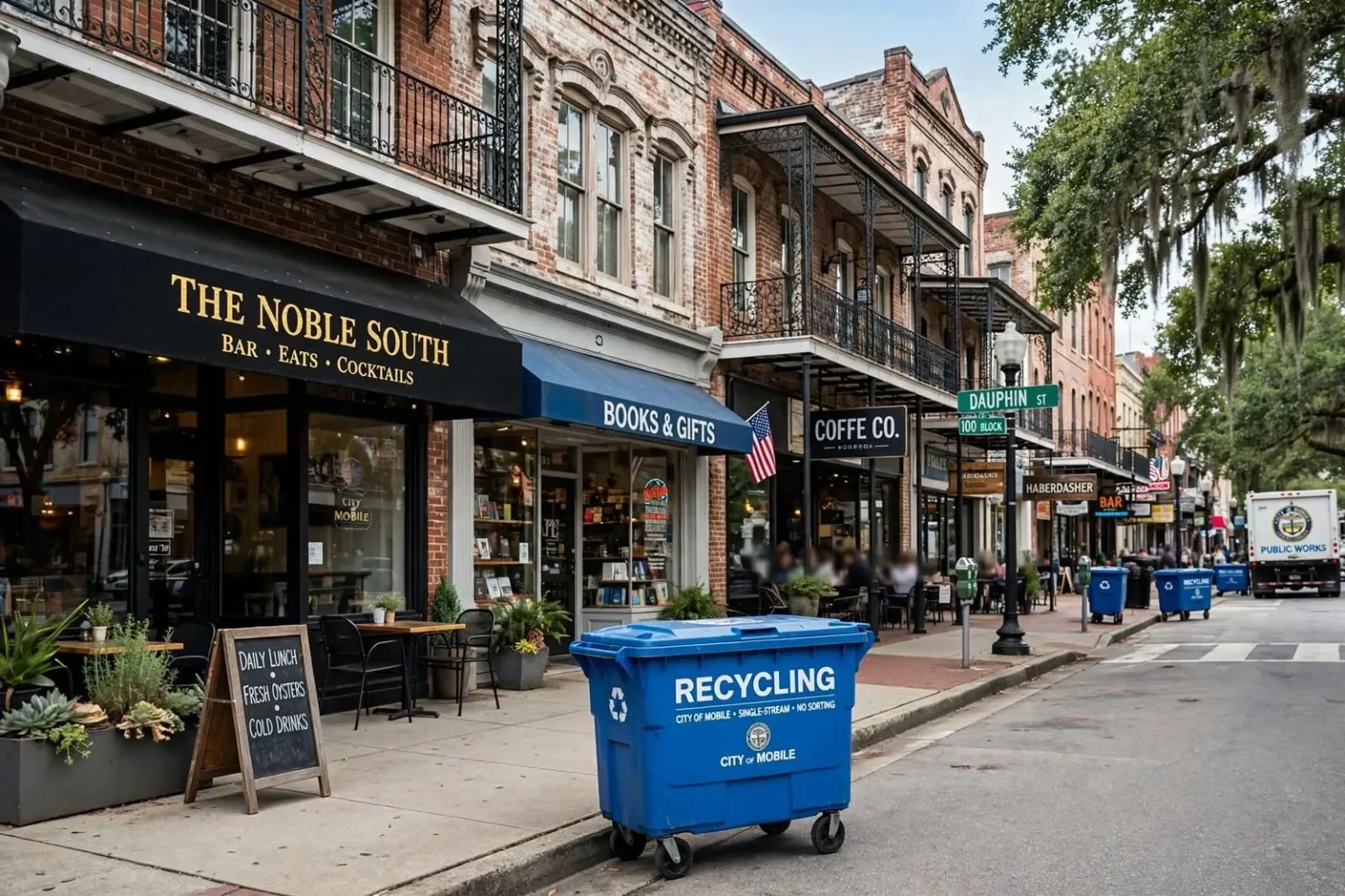 Illustration for the news story: City of Mobile Rolls Out Curbside Recycling for Downtown Dauphin Street Businesses