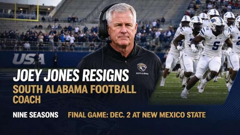 Illustration for the news story: Joey Jones Resigns as South Alabama Football Coach After Nine Seasons, Will Coach Finale at New Mexico State