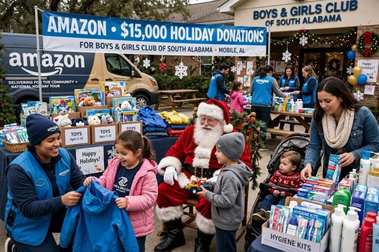 Illustration for the news story: Amazon Delivers $15,000 in Holiday Donations to Boys and Girls Club of South Alabama