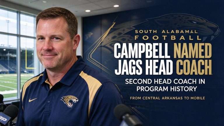 Illustration for the news story: South Alabama Hires Central Arkansas Coach Steve Campbell as Second Head Football Coach in Program History