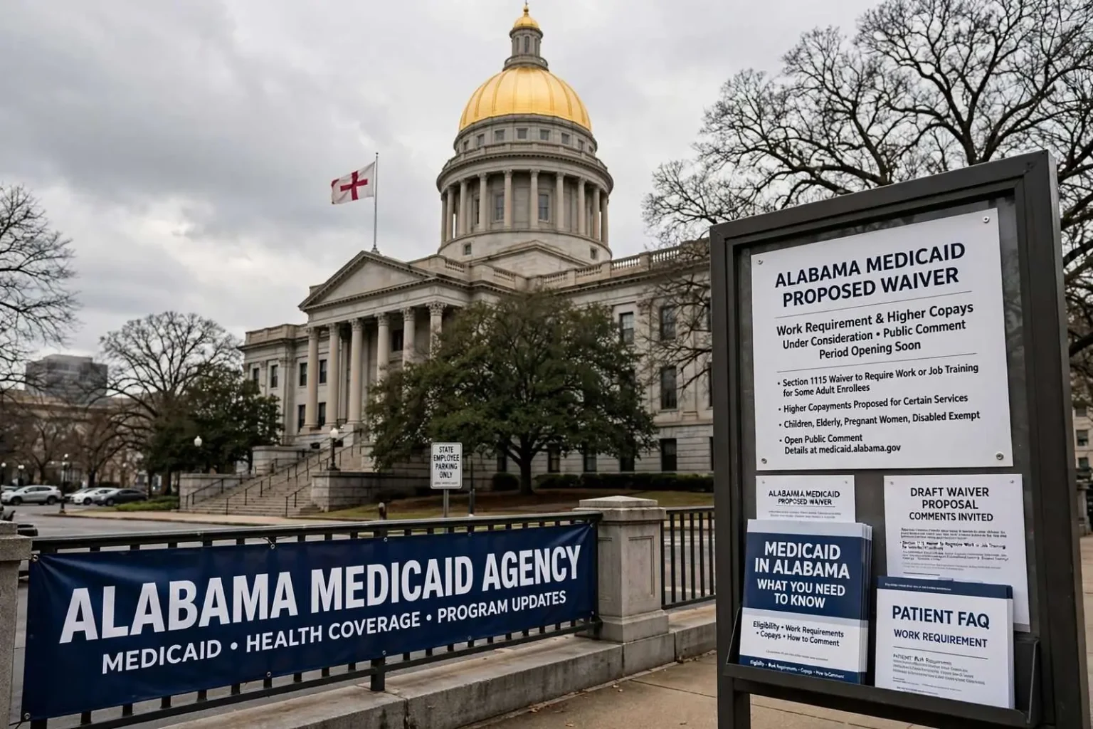 Illustration for the news story: Alabama moving toward Medicaid work requirement and higher copays