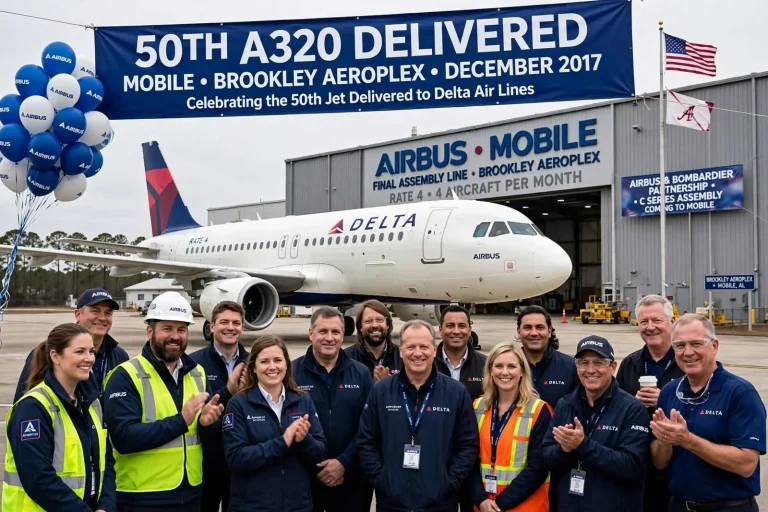Illustration for the news story: Mobile Airbus Plant Hits 50th Jet Delivery, Advances Bombardier Partnership