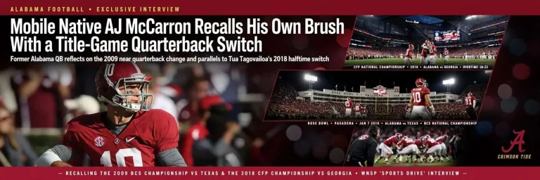 Illustration for the news story: Mobile Native AJ McCarron Recalls His Own Brush With a Title-Game Quarterback Switch