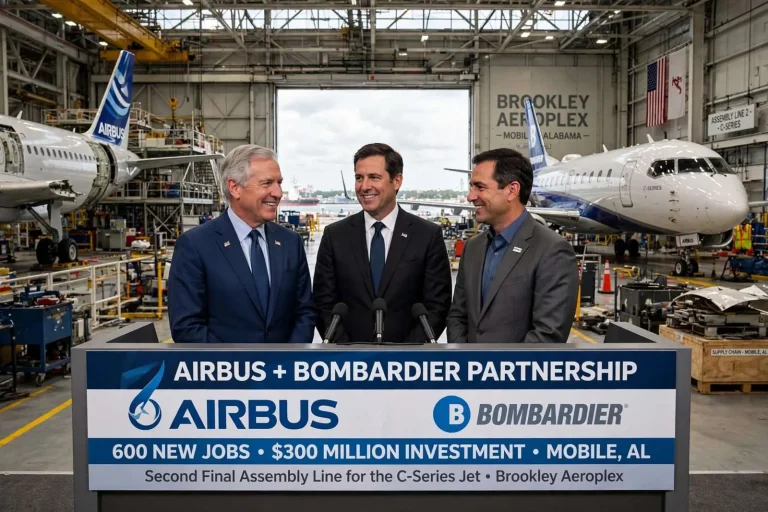 Illustration for the news story: Airbus-Bombardier Partnership Could Bring 600 New Jobs, Second Assembly Line to Mobile