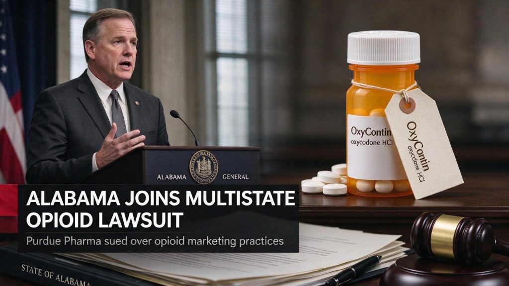Illustration for the news story: Alabama Attorney General Steve Marshall joins multistate lawsuit against Purdue Pharma