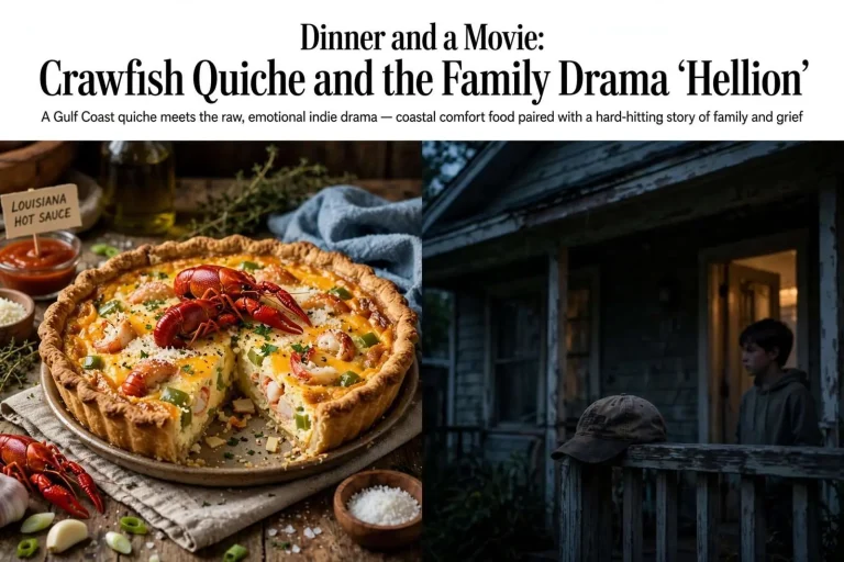Illustration for the news story: Dinner and a Movie: Crawfish Quiche and the Family Drama ‘Hellion’