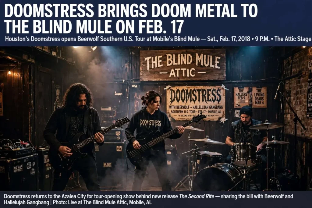 Illustration for the news story: Doomstress Brings Doom Metal to The Blind Mule on Feb. 17