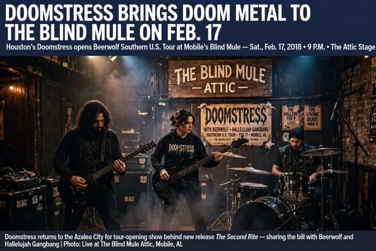 Illustration for the news story: Doomstress Brings Doom Metal to The Blind Mule on Feb. 17