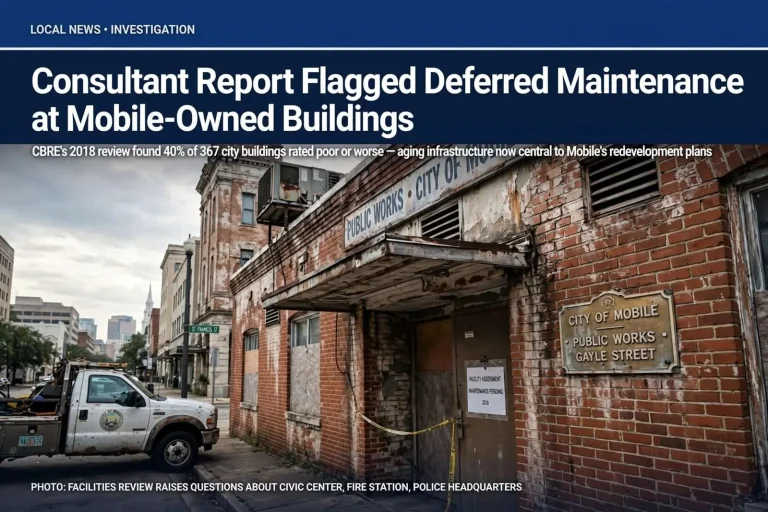 Illustration for the news story: Consultant Report Flagged Deferred Maintenance at Mobile-Owned Buildings