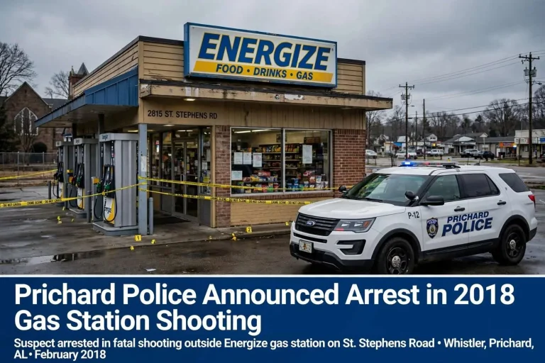 Illustration for the news story: Prichard Police Announced Arrest in 2018 Gas Station Shooting