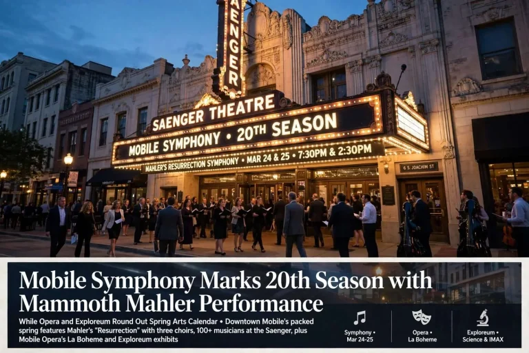 Illustration for the news story: Mobile Symphony Marks 20th Season with Mammoth Mahler Performance, While Opera and Exploreum Round Out Spring Arts Calendar