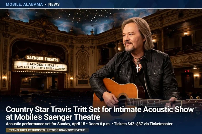 Illustration for the news story: Country Star Travis Tritt Set for Intimate Acoustic Show at Mobile’s Saenger Theatre