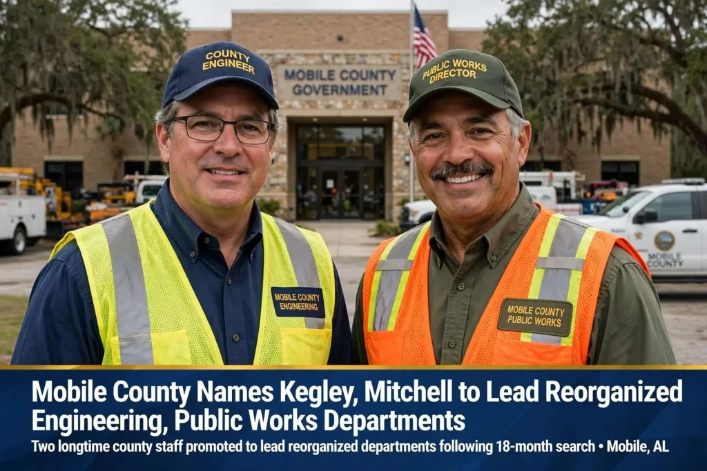 Illustration for the news story: Mobile County Names Kegley, Mitchell to Lead Reorganized Engineering, Public Works Departments