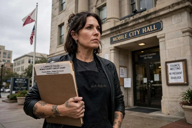 Illustration for the news story: Mobile Tattoo Artist Sues City Council to Settle Deadlocked Presidency Vote