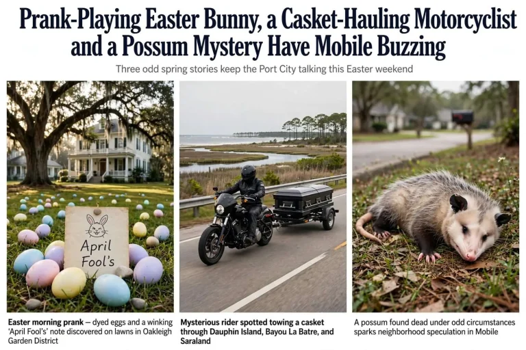 Illustration for the news story: Prank-Playing Easter Bunny, a Casket-Hauling Motorcyclist and a Possum Mystery Have Mobile Buzzing