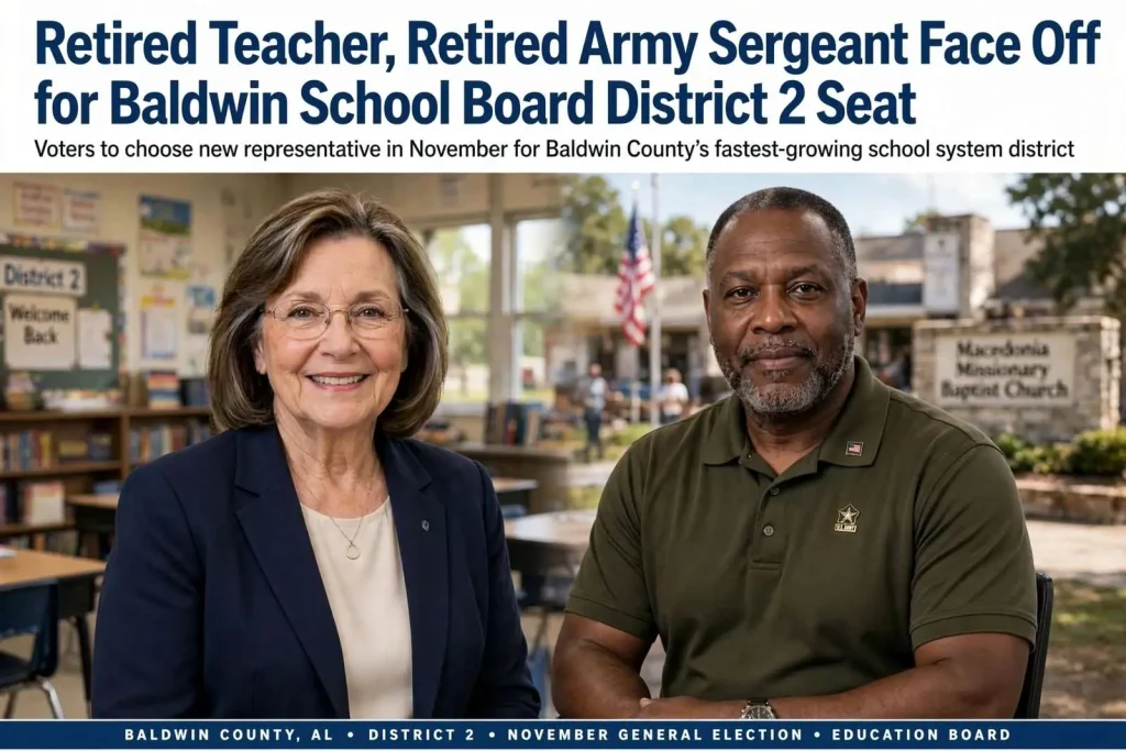 Illustration for the news story: Retired Teacher, Retired Army Sergeant Face Off for Baldwin School Board District 2 Seat